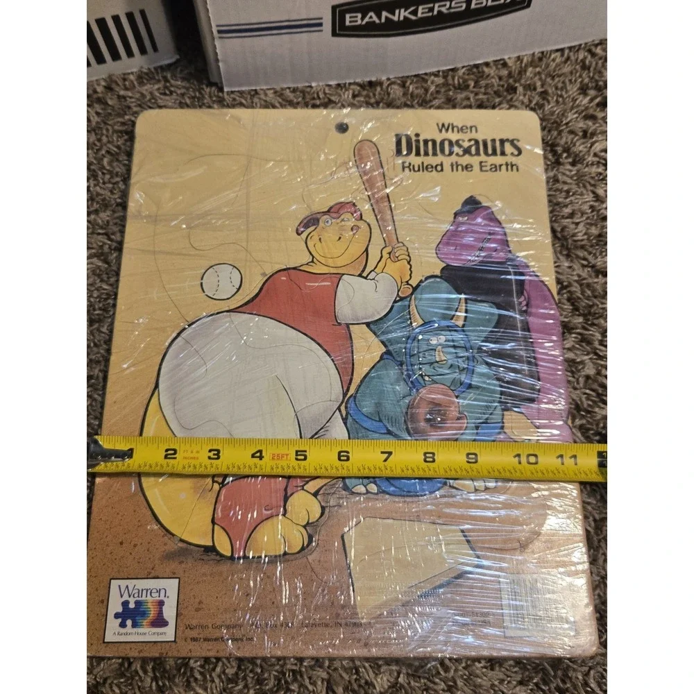Vintage 1987 Warren When Dinosaurs Ruled the Earth Wooden Tray‎ Puzzle Baseball